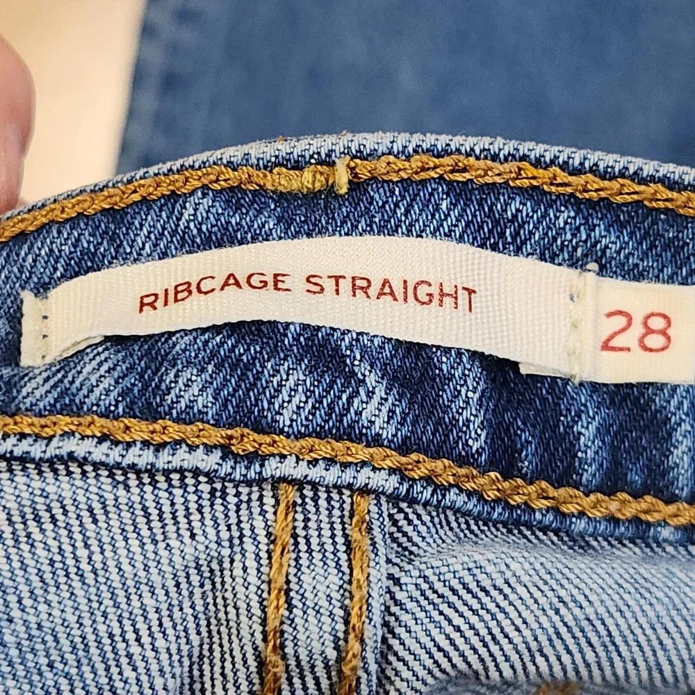 Levis Ribcage Straight Jeans‎ Womens 28x27 Medium Wash High Rise Stretch Denim
